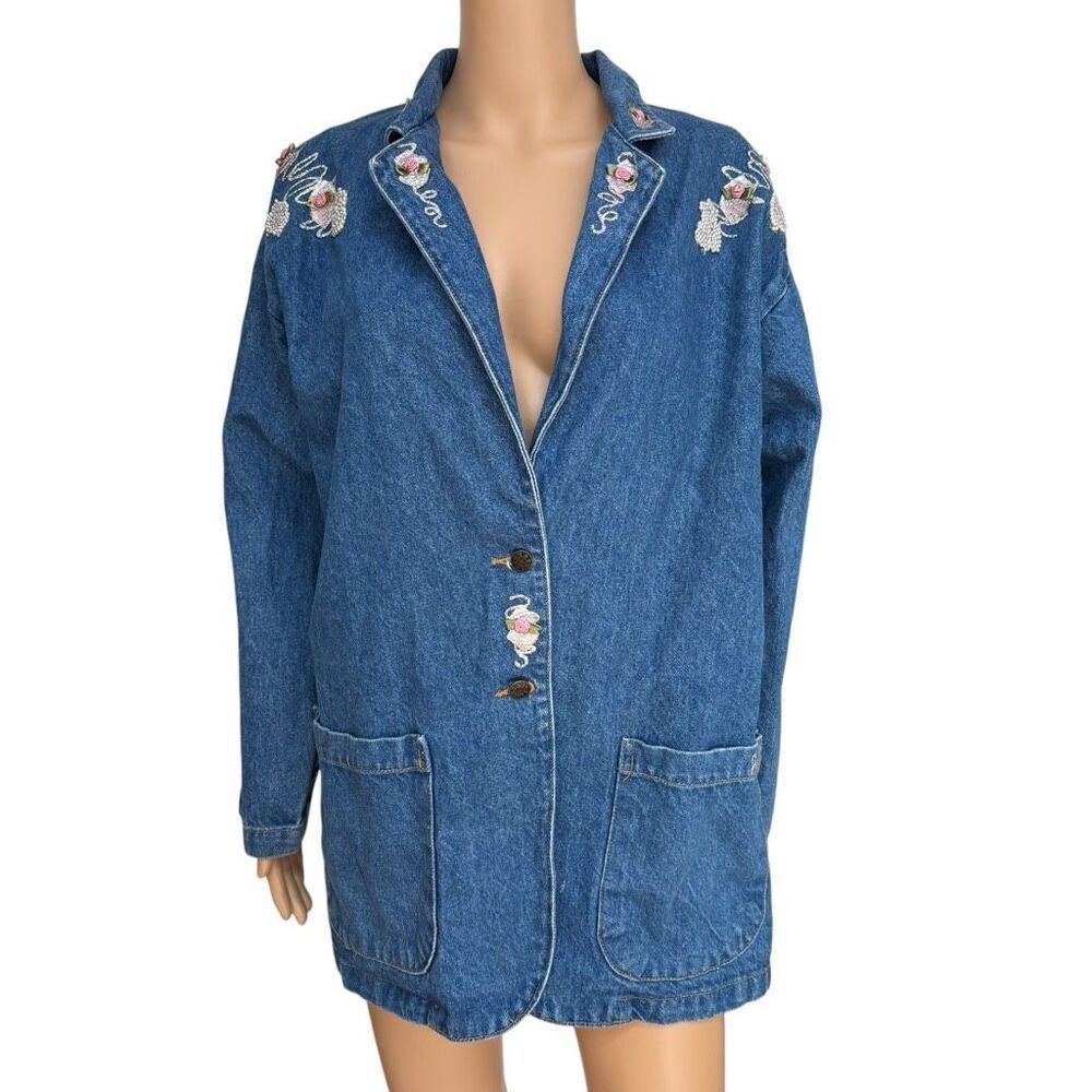 Sunbelt denim vintage 100% cotton jean jacket embellished M oversized